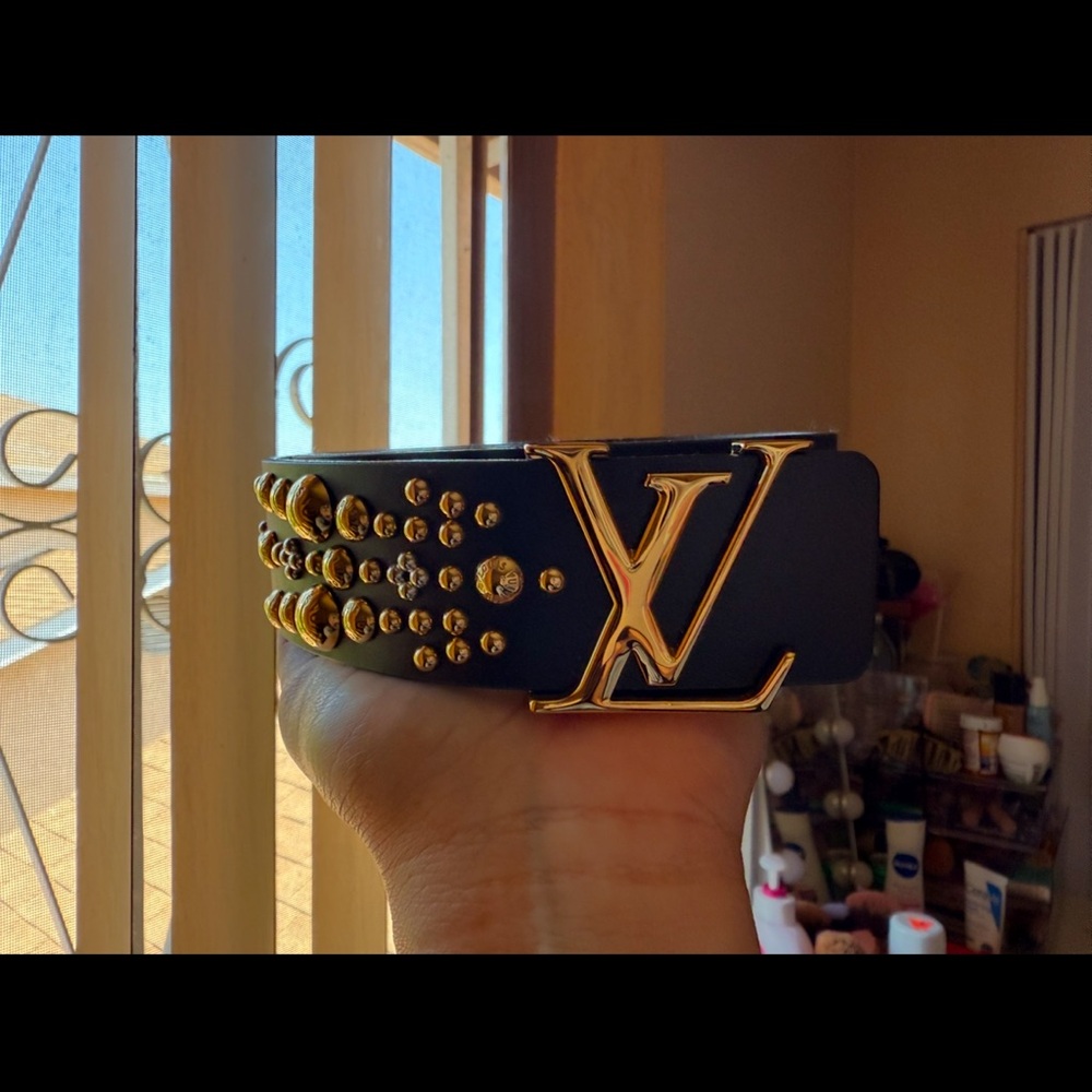 Louis Vuitton Black Belt with Gold Studs